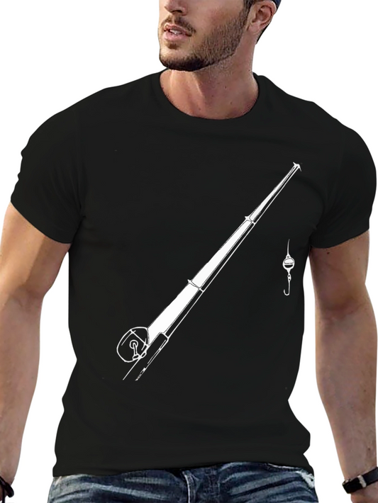 Fishing Rod Graphic Tee - Black Casual T-Shirt