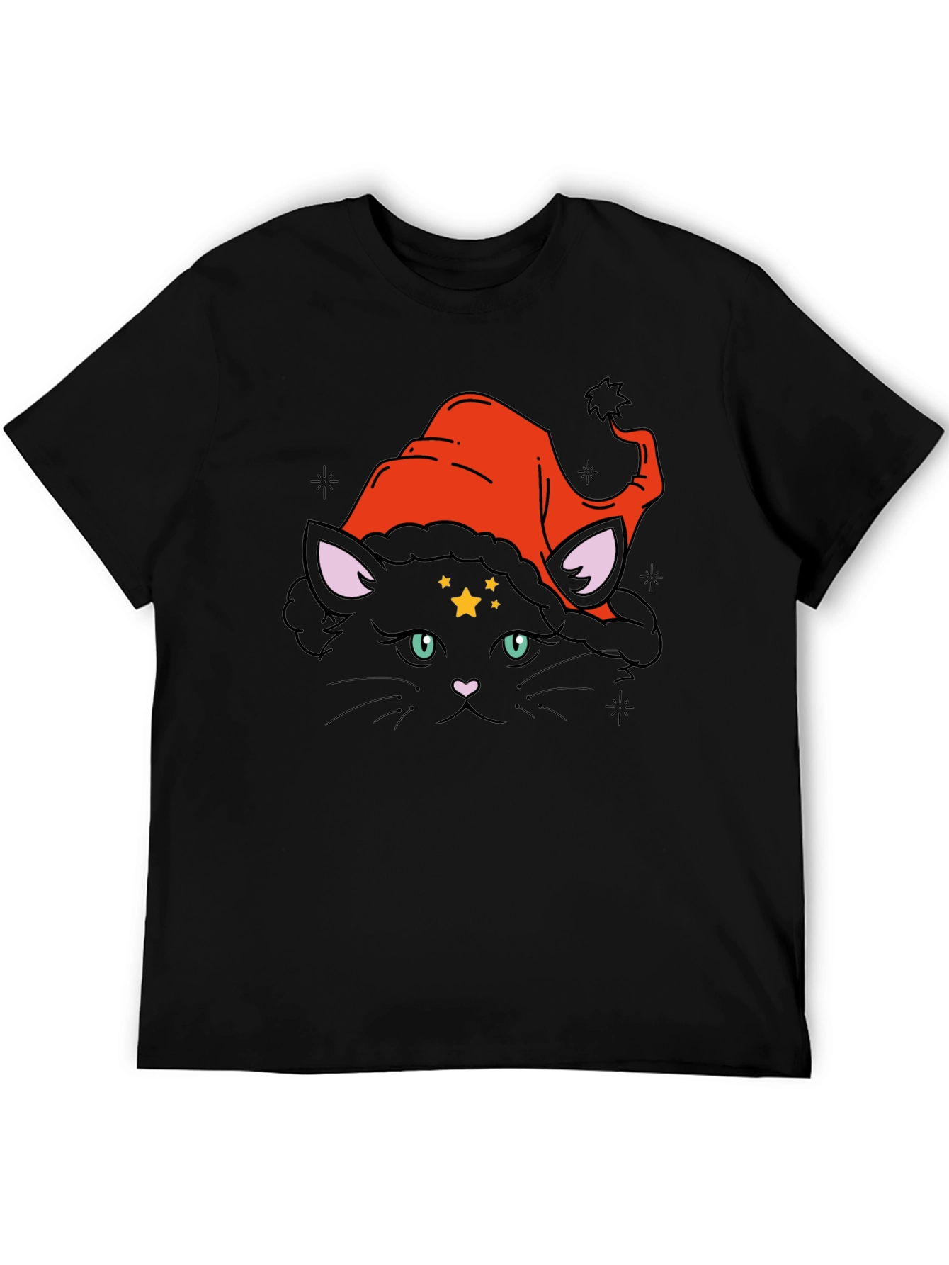 Witch Cat Graphic Tee - Black Cotton T-Shirt