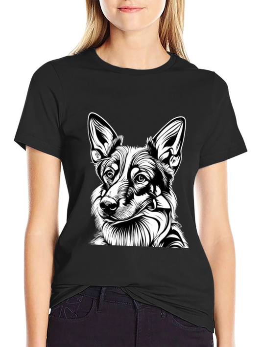 Corgi Dog Graphic Tee - Black Cotton T-Shirt