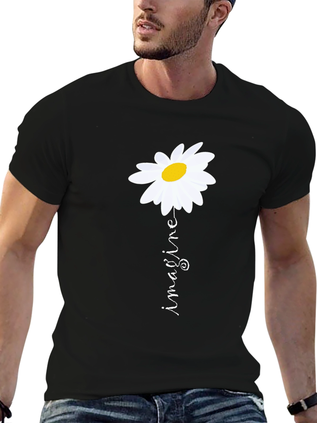 Imagine Daisy Graphic Tee - Unisex Black T-Shirt
