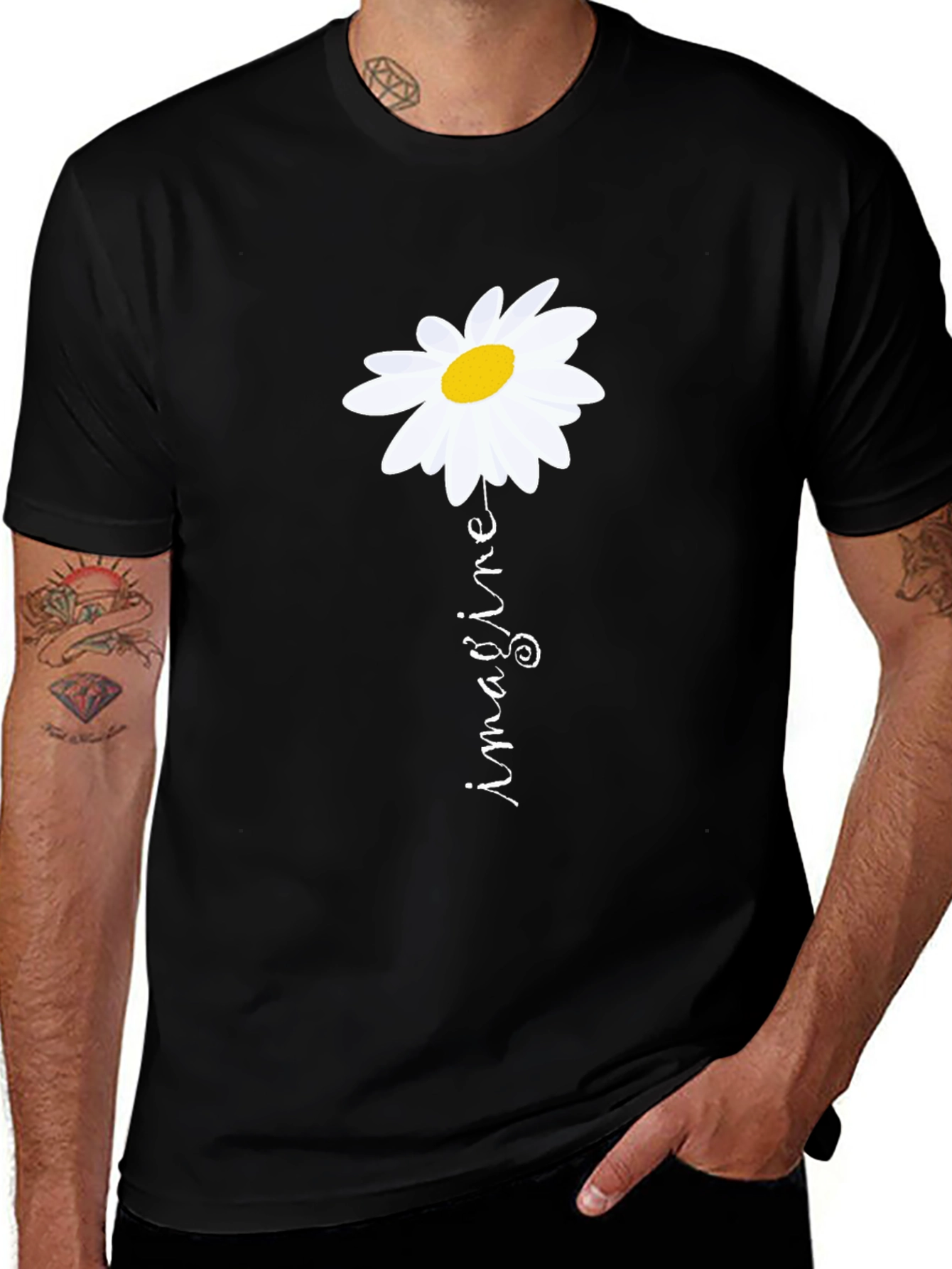 Imagine Daisy Graphic Tee - Unisex Black T-Shirt