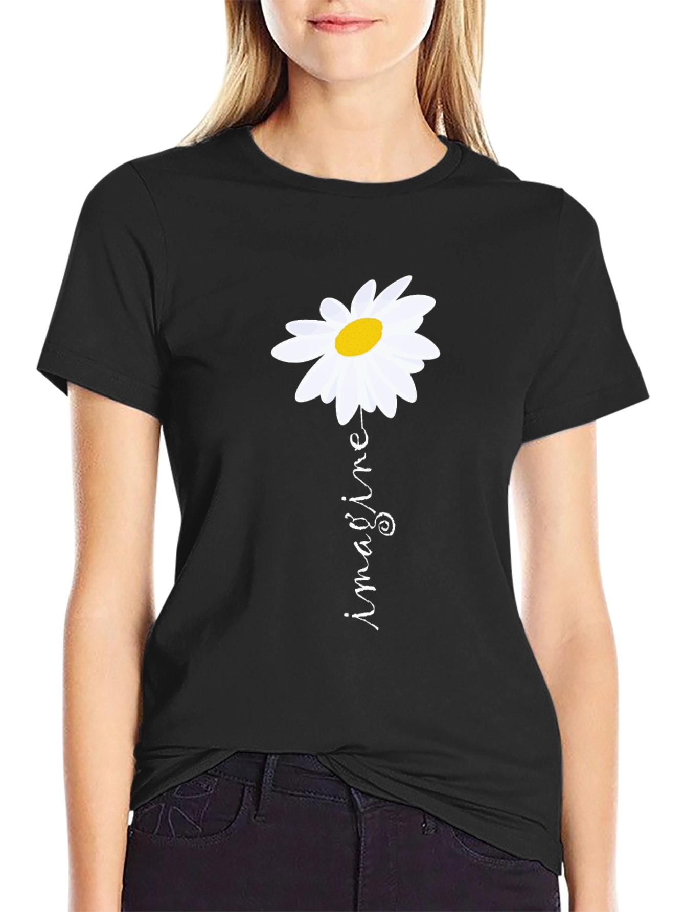 Imagine Daisy Graphic Tee - Unisex Black T-Shirt