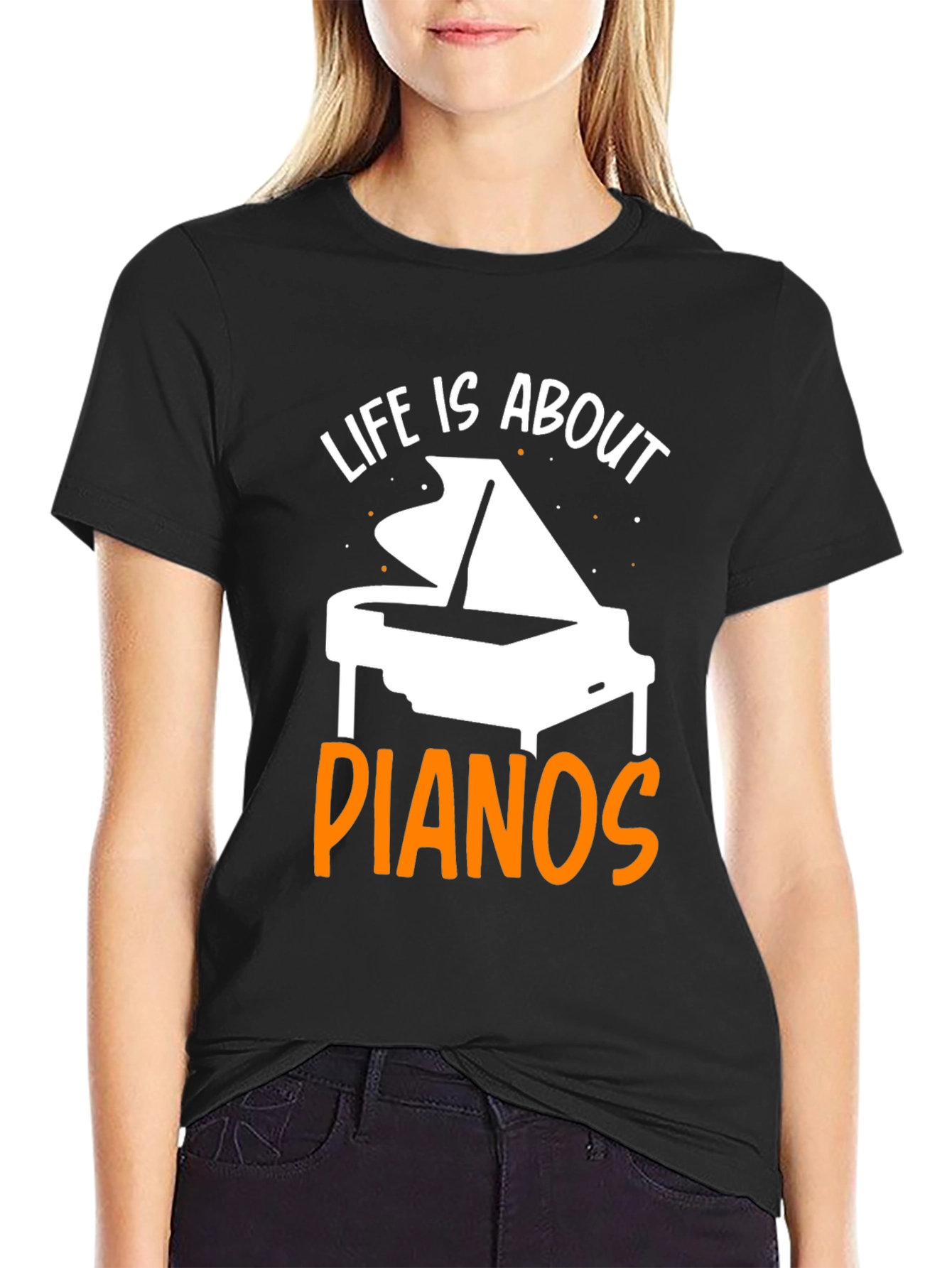 Life Is About Pianos Black T-Shirt
