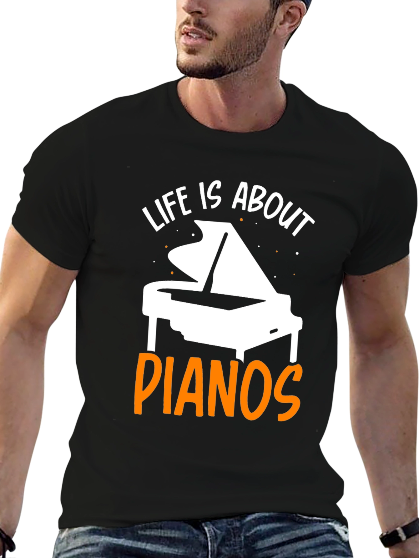 Life Is About Pianos Black T-Shirt
