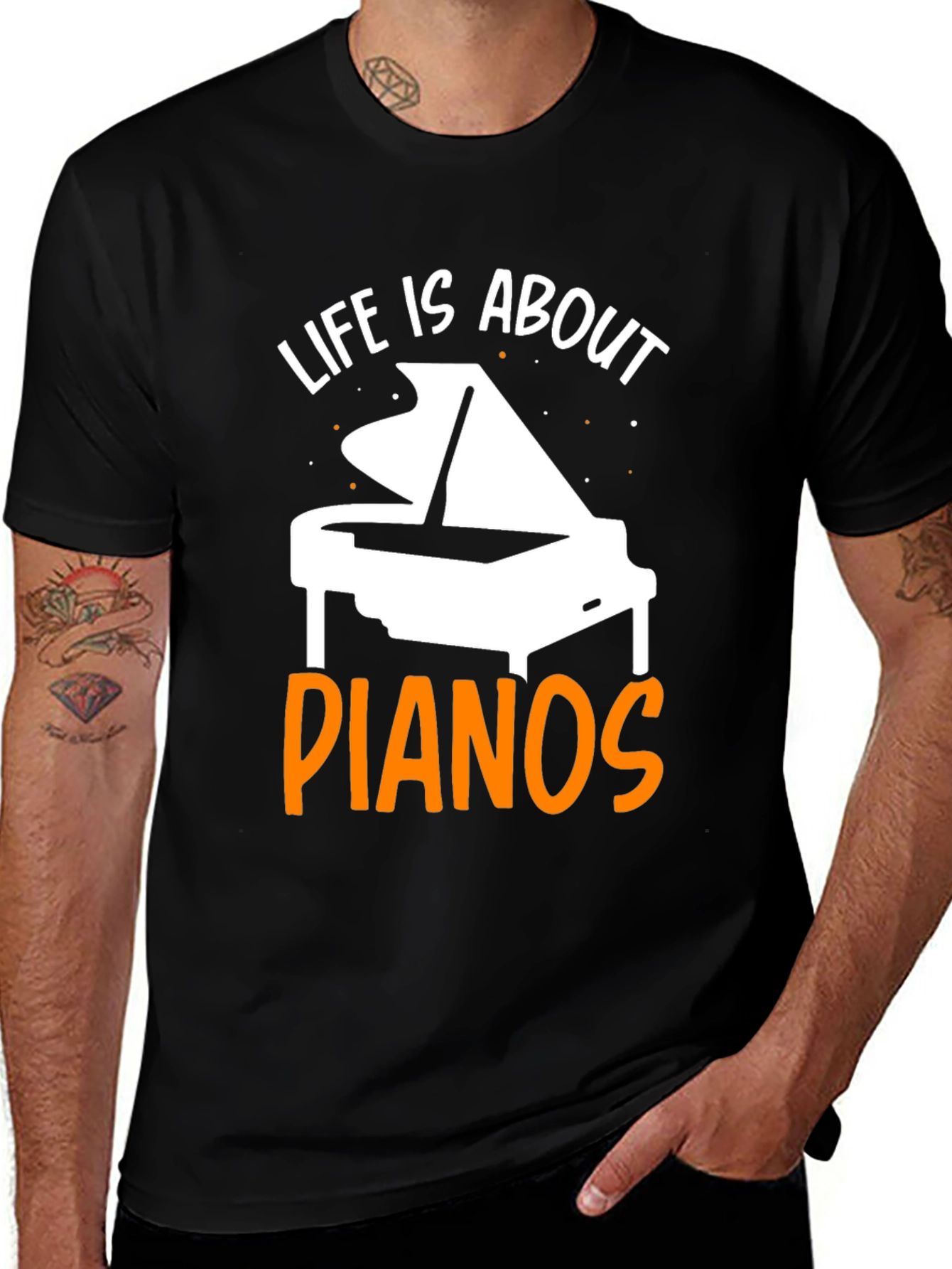 Life Is About Pianos Black T-Shirt
