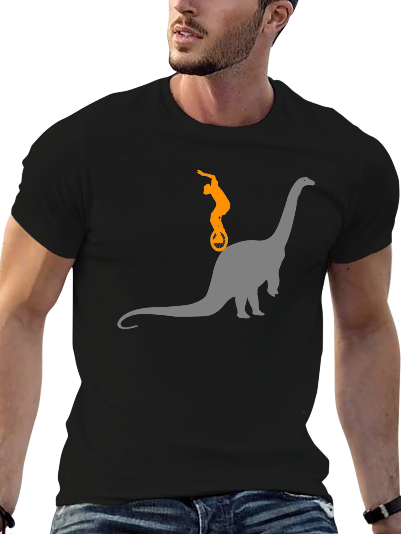 Dino Unicycle T-Shirt - Black Cotton Tee