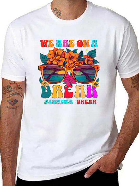 Summer Break T-Shirt: Sunglasses Floral Design Relaxed Fit