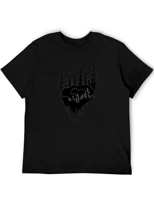 Bear & Forest Graphic Tee - Nature Lovers Black T-Shirt