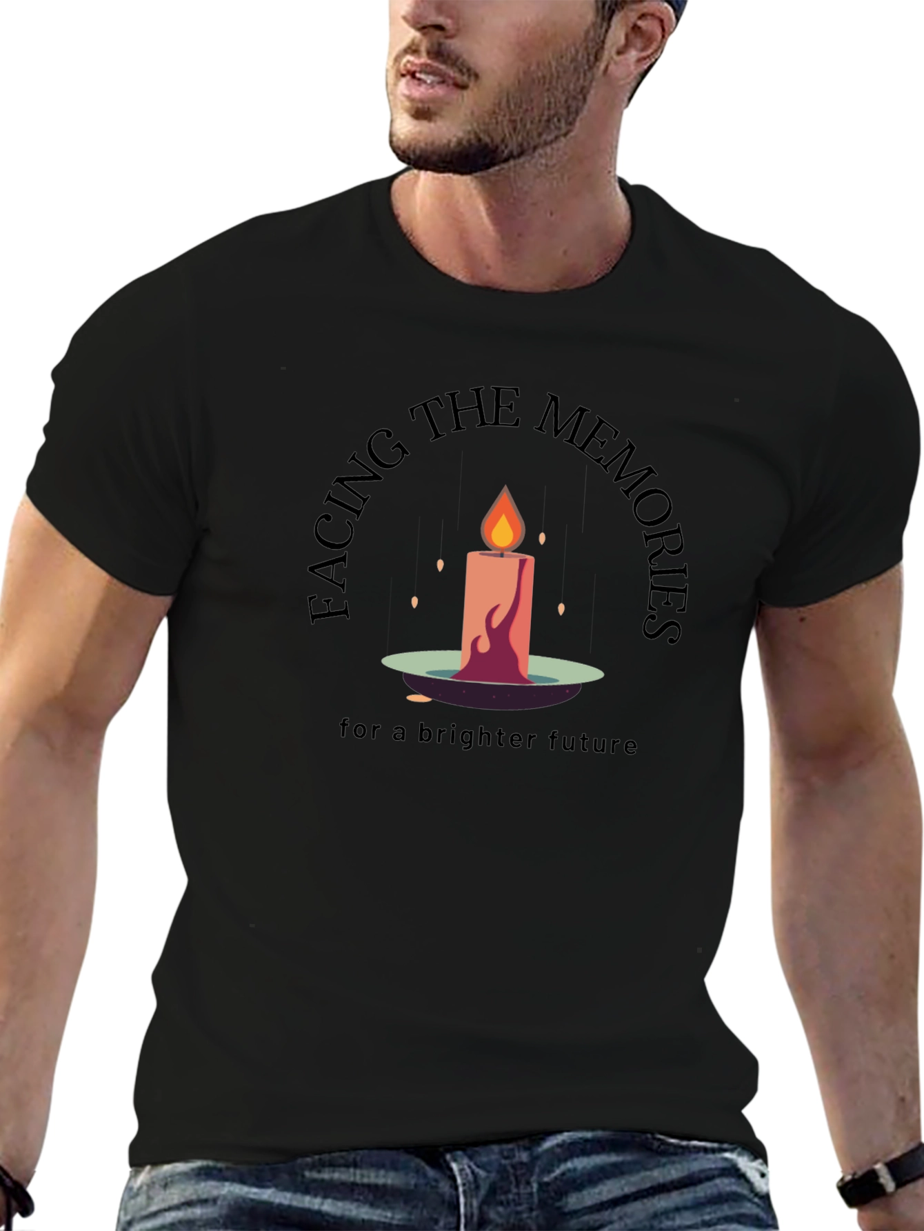 Facing The Memories Black Graphic T-Shirt