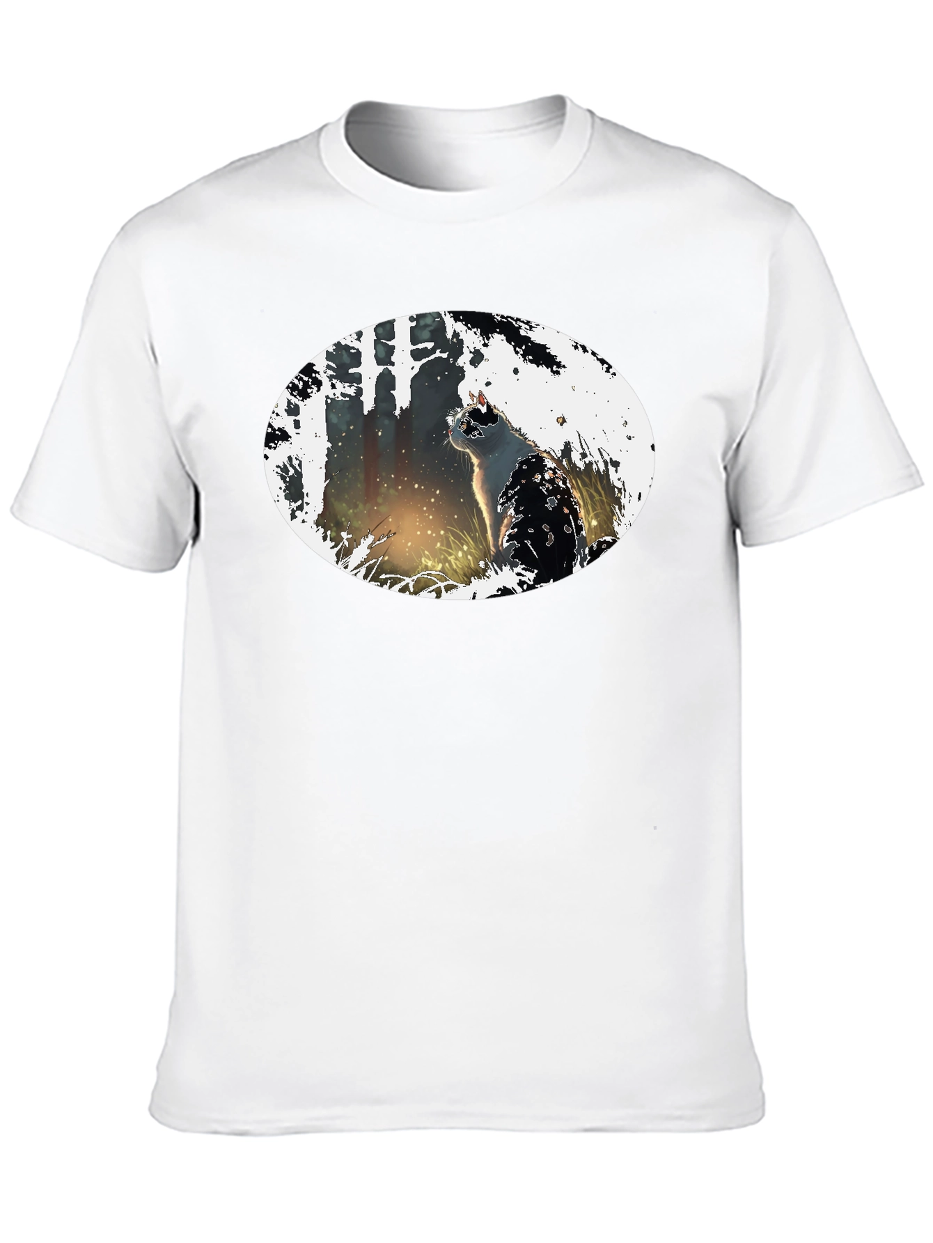 Cat in the Woods Black T-Shirt