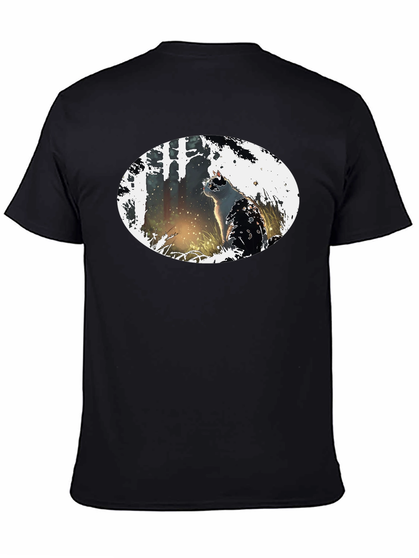 Cat in the Woods Black T-Shirt