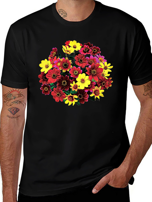 Floral Bouquet Graphic Tee - Black Cotton Comfort