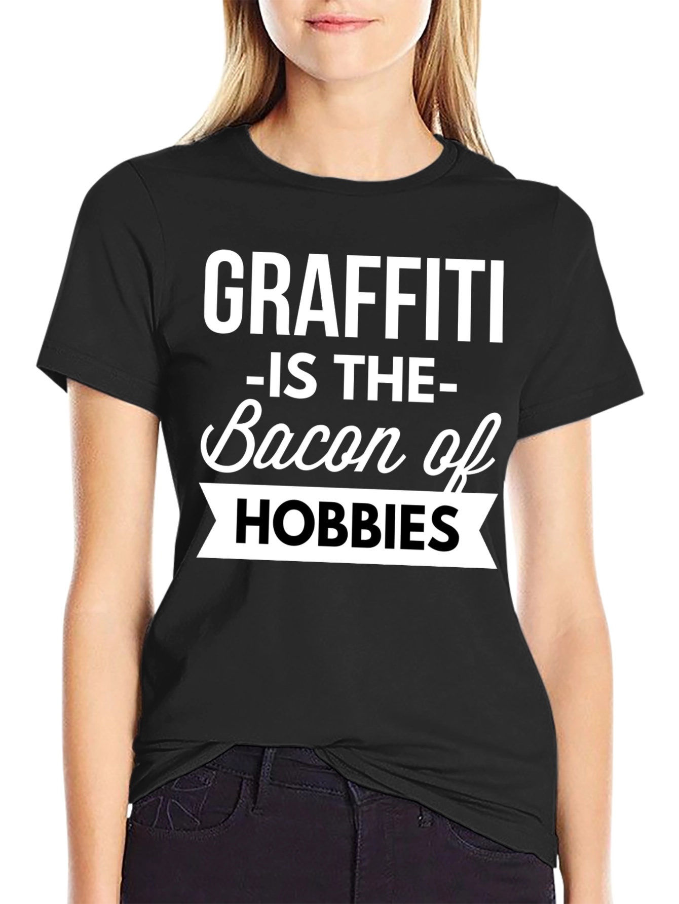 Graffiti Bacon Hobbies Black T-Shirt