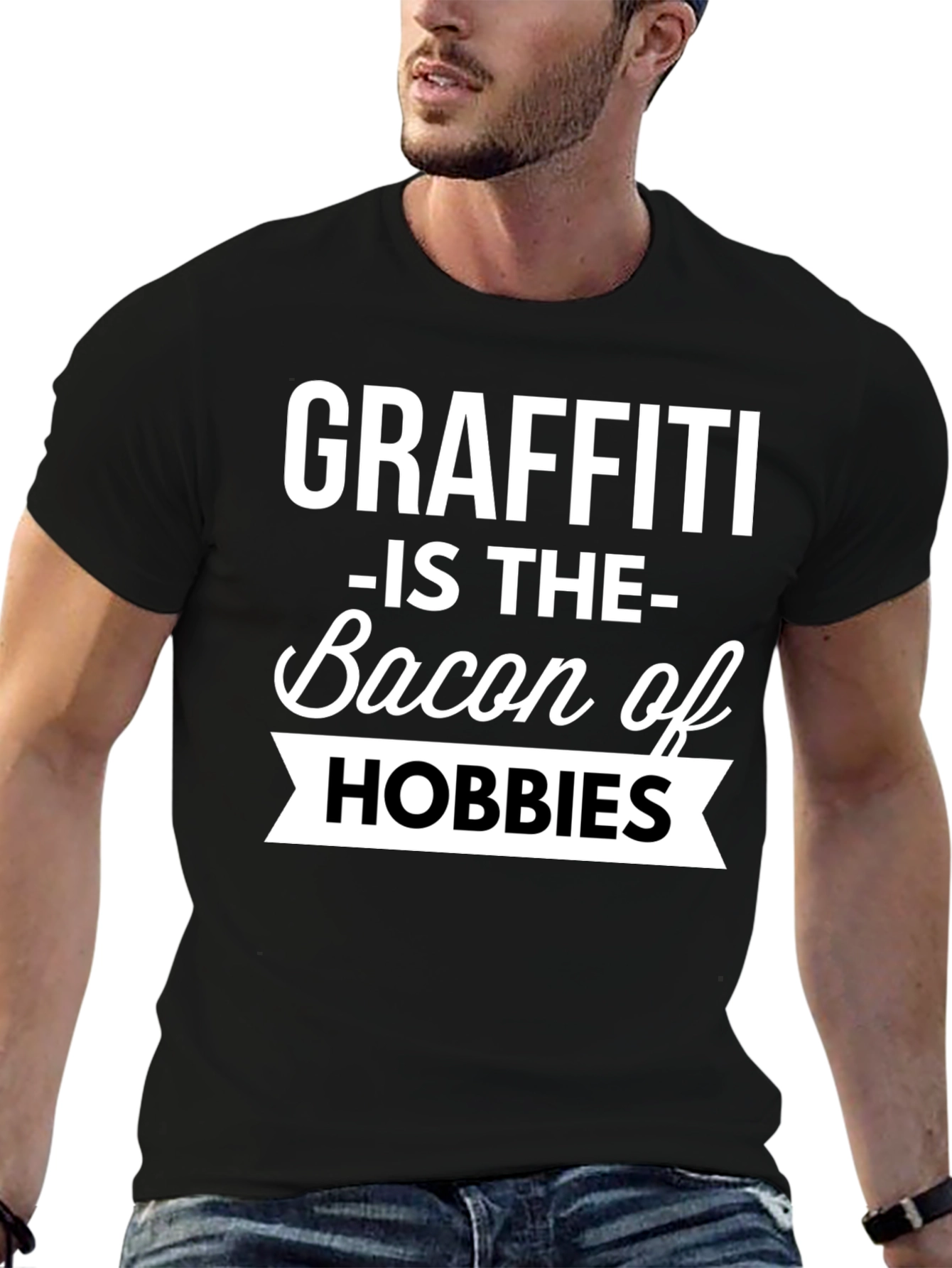 Graffiti Bacon Hobbies Black T-Shirt