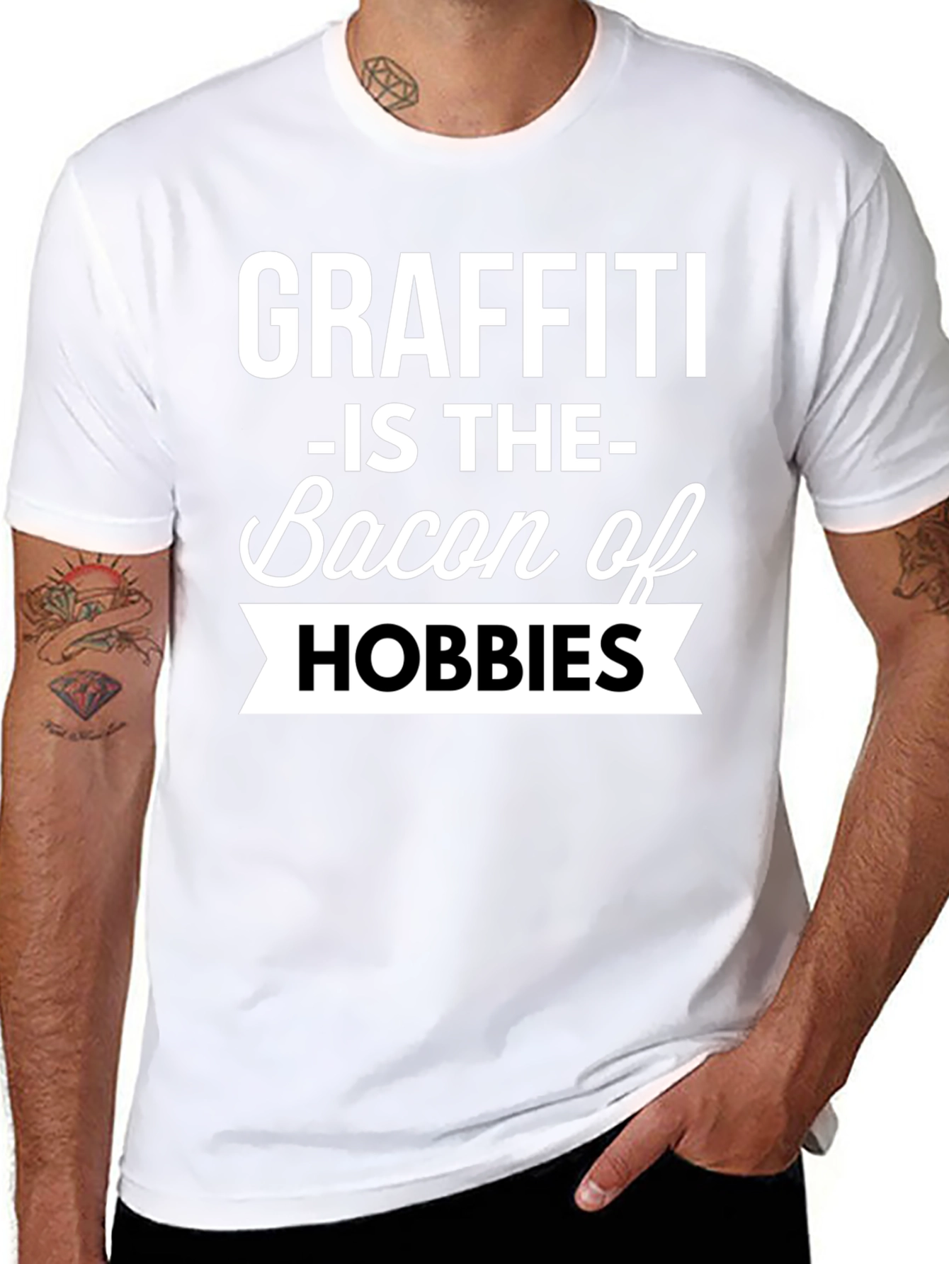 Graffiti Bacon Hobbies Black T-Shirt