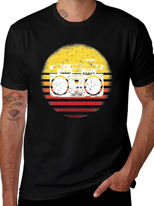Retro Boombox Sunset Graphic Tee - Vintage Style T-Shirt