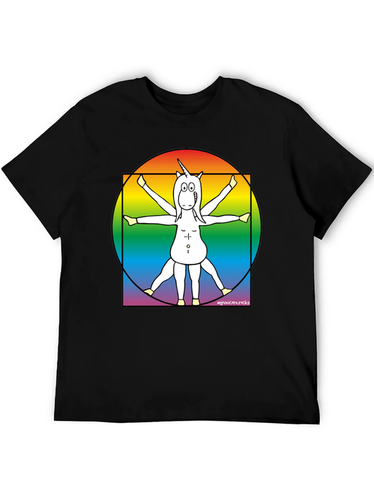 Vitruvian Unicorn T-Shirt - Rainbow Design