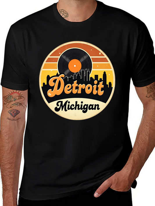 Detroit Michigan Retro Vinyl Record T-Shirt