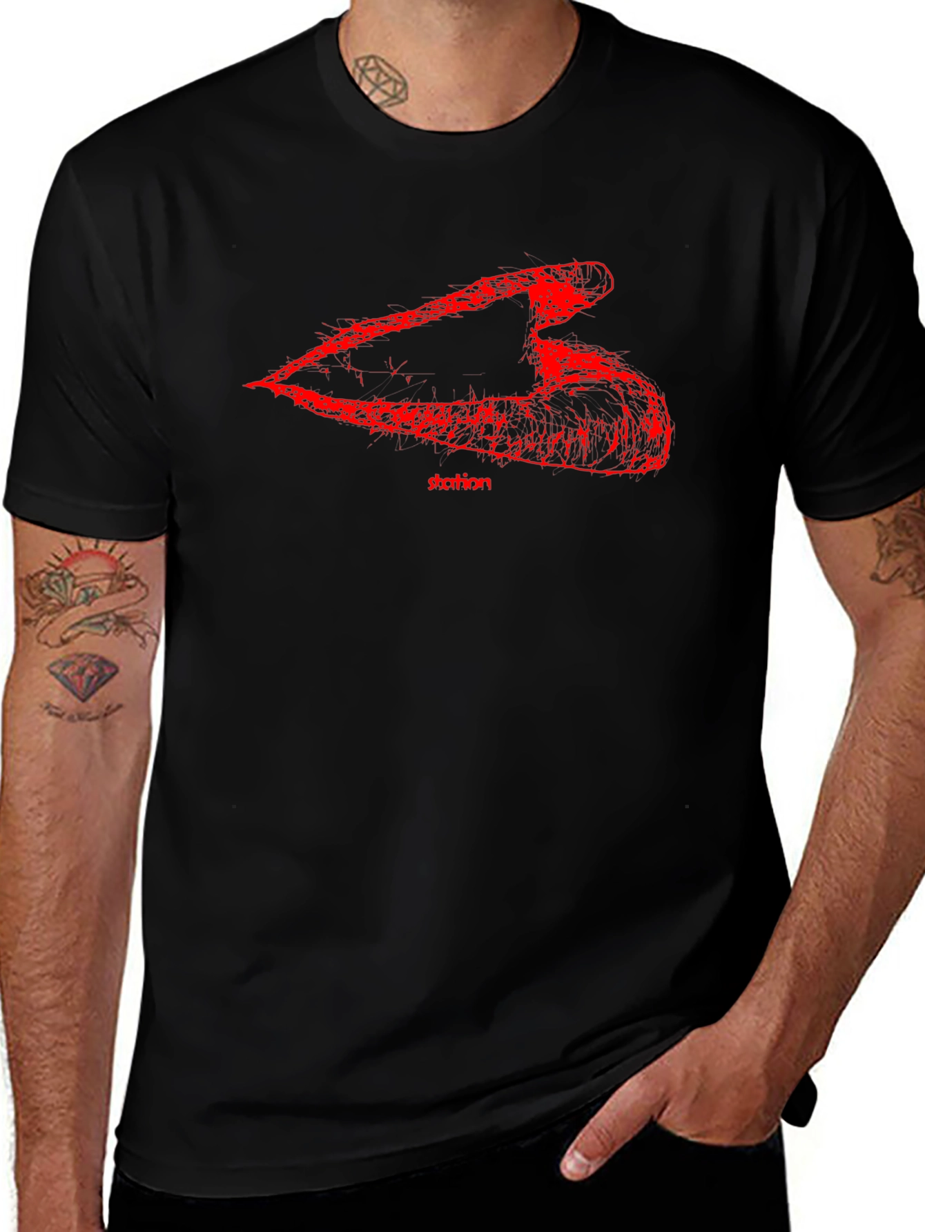 Mens Black T-Shirt with Abstract Red Graphic