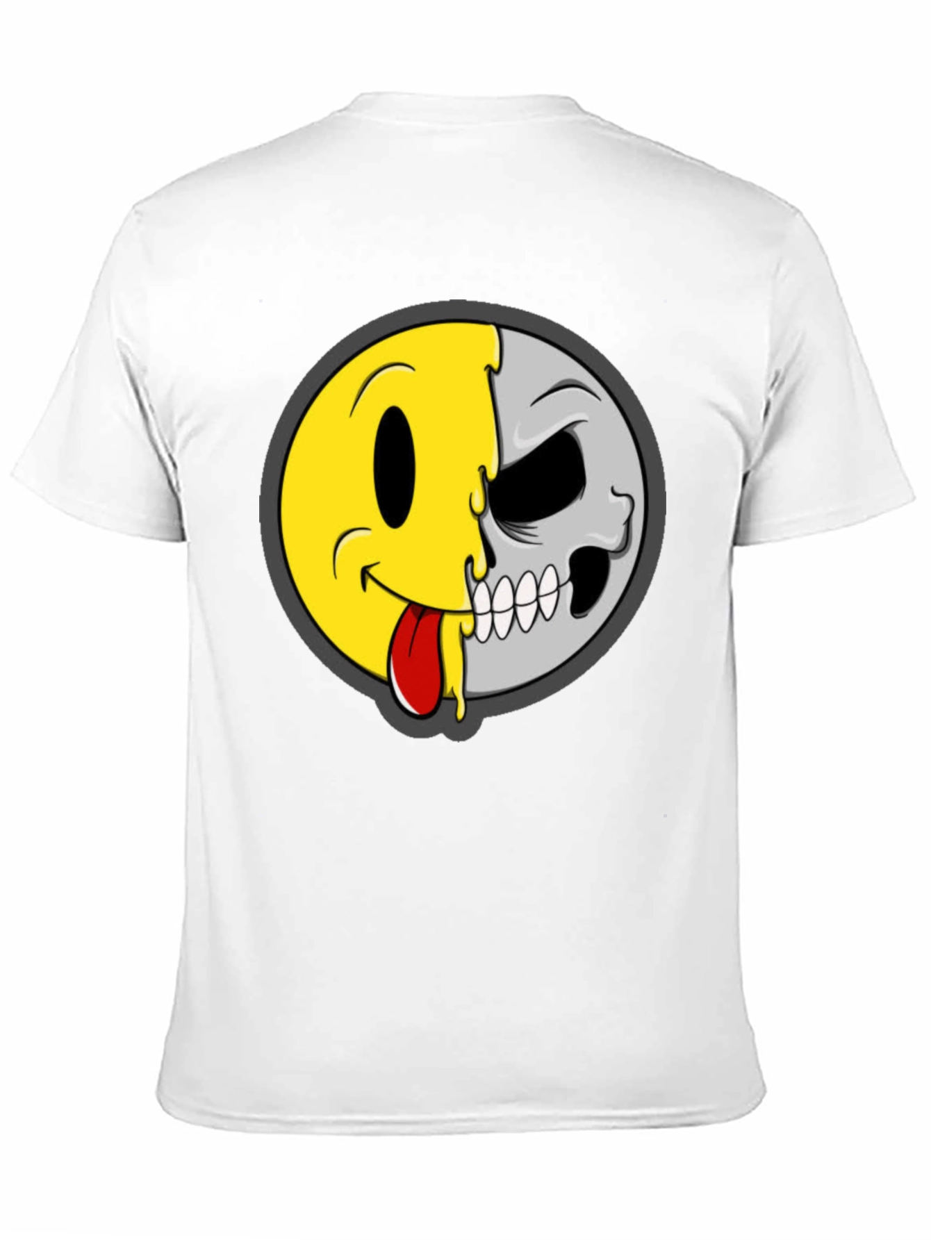 Smiley Face/Skull Graphic Tee - Black Cotton Shirt