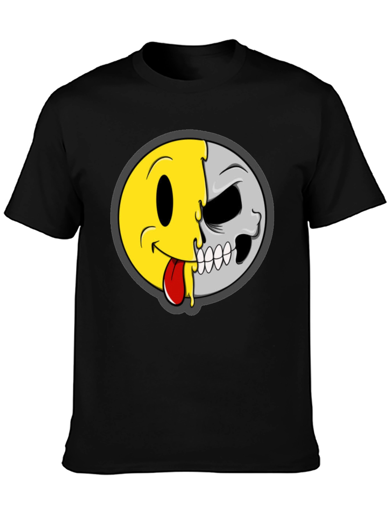 Smiley Face/Skull Graphic Tee - Black Cotton Shirt