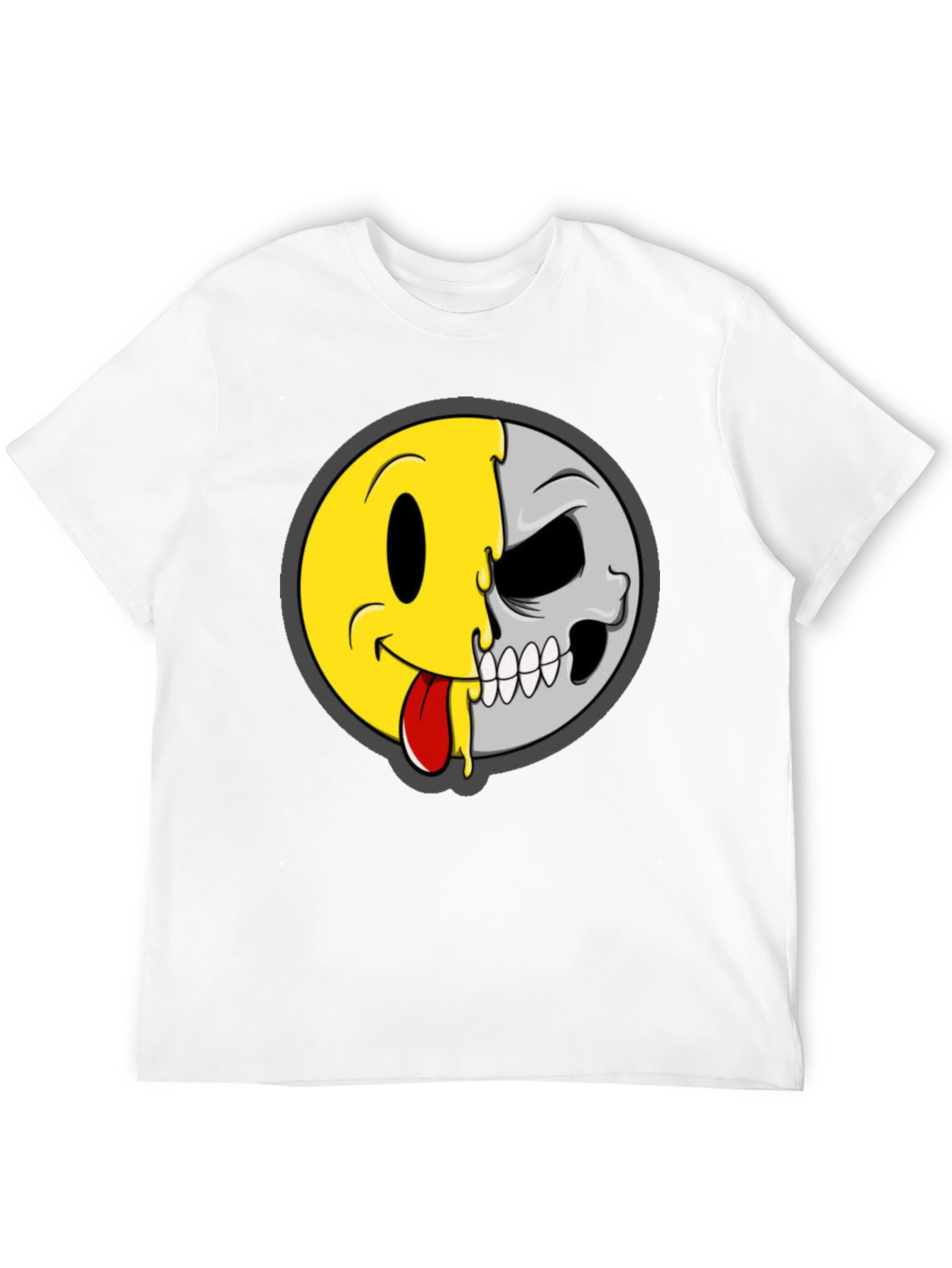 Smiley Face/Skull Graphic Tee - Black Cotton Shirt