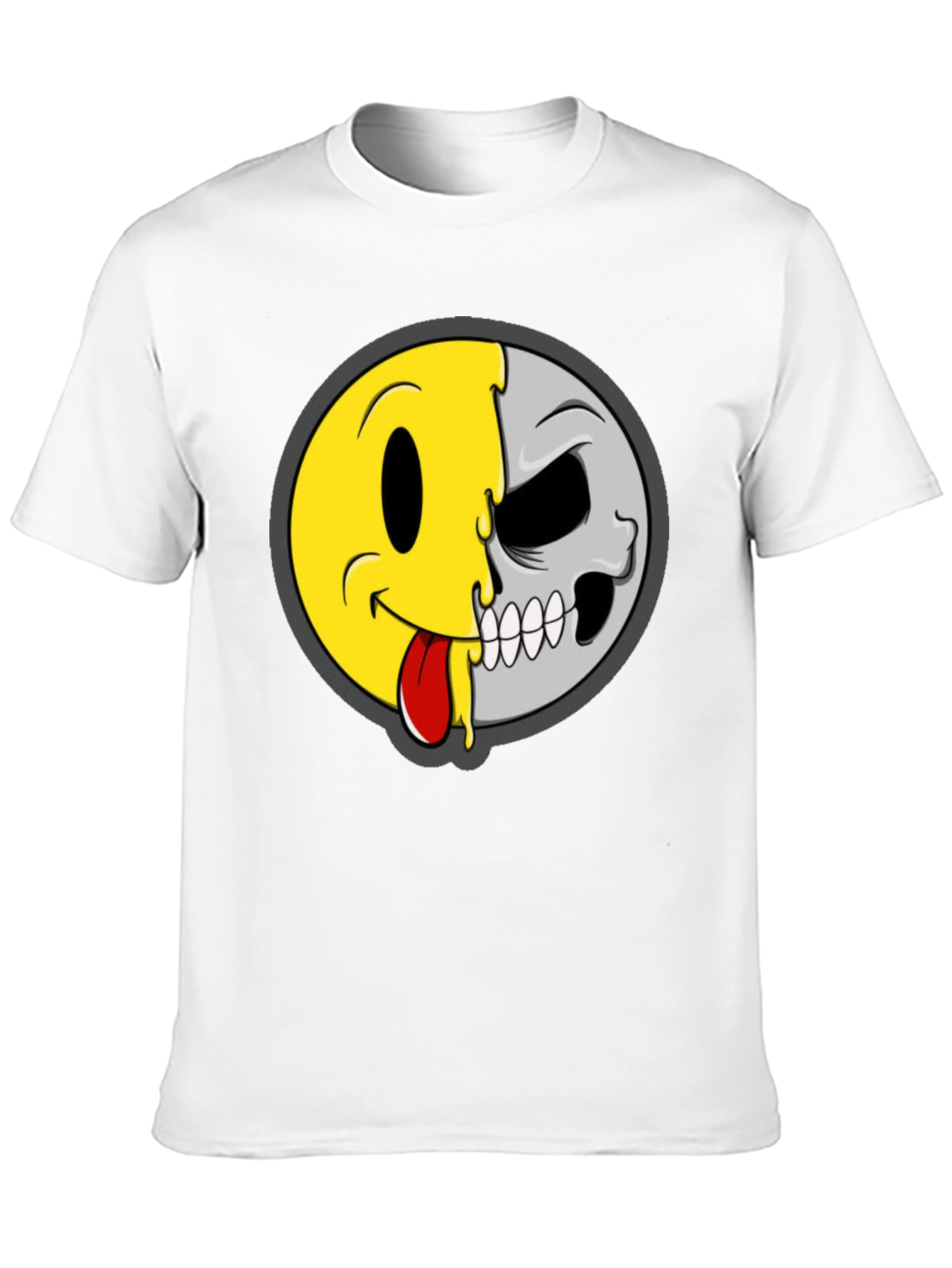 Smiley Face/Skull Graphic Tee - Black Cotton Shirt