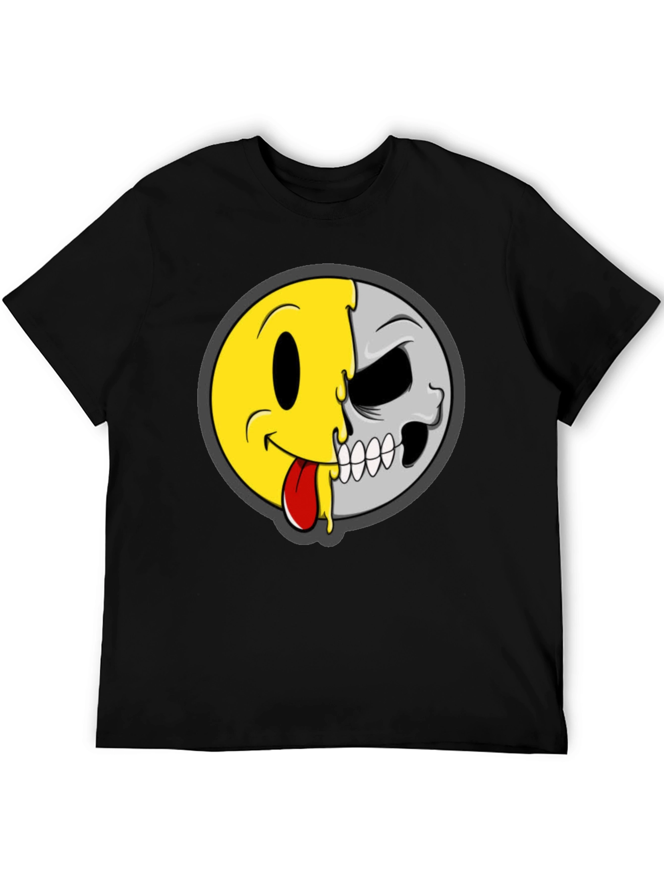 Smiley Face/Skull Graphic Tee - Black Cotton Shirt