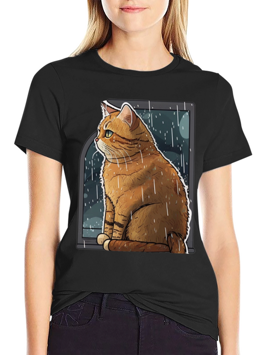 Cat in Window T-Shirt - Rainy Day Comfort