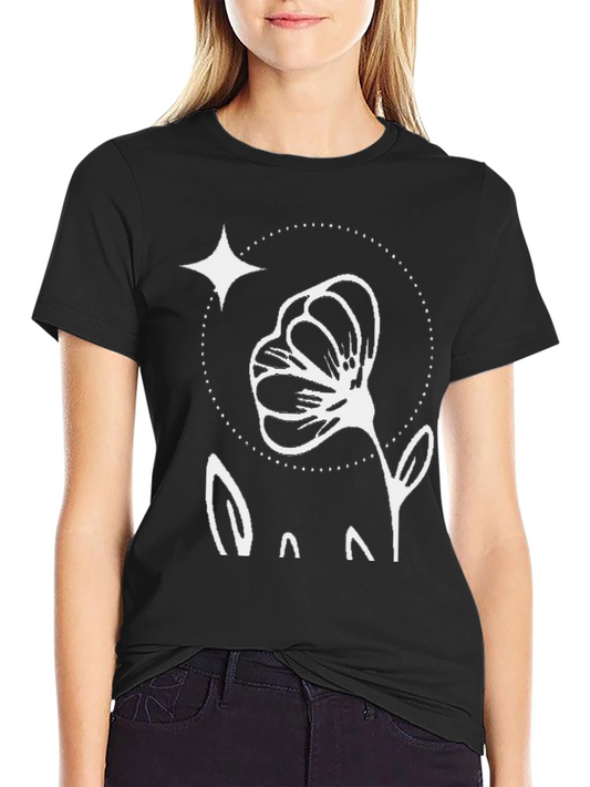 Floral Star Graphic Tee - Black Casual T-Shirt