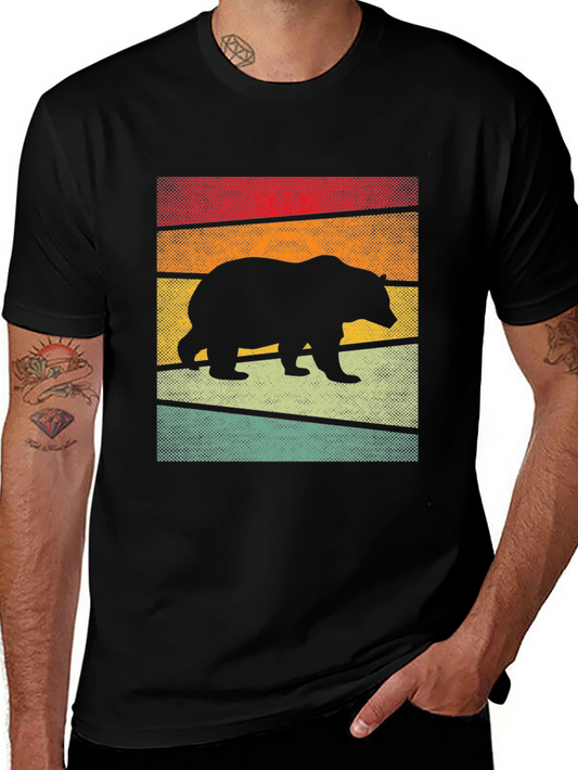 Retro Bear Silhouette Graphic Tee - Black Cotton Comfort