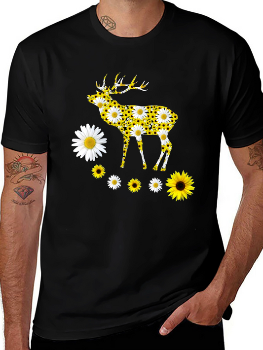 Floral Deer Graphic Tee - Nature Inspired Shirt