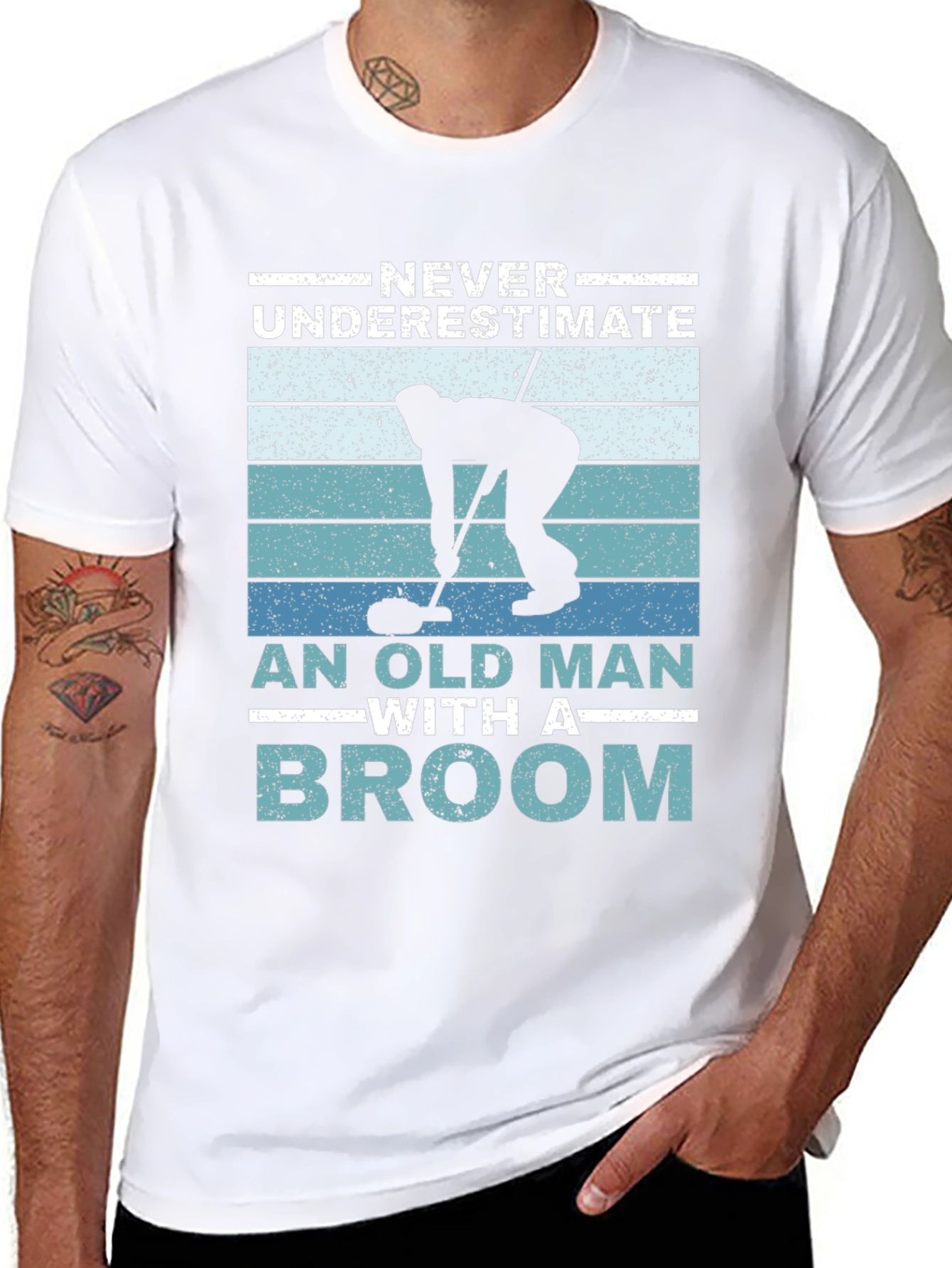 Never Underestimate An Old Man With A Broom T-Shirt
