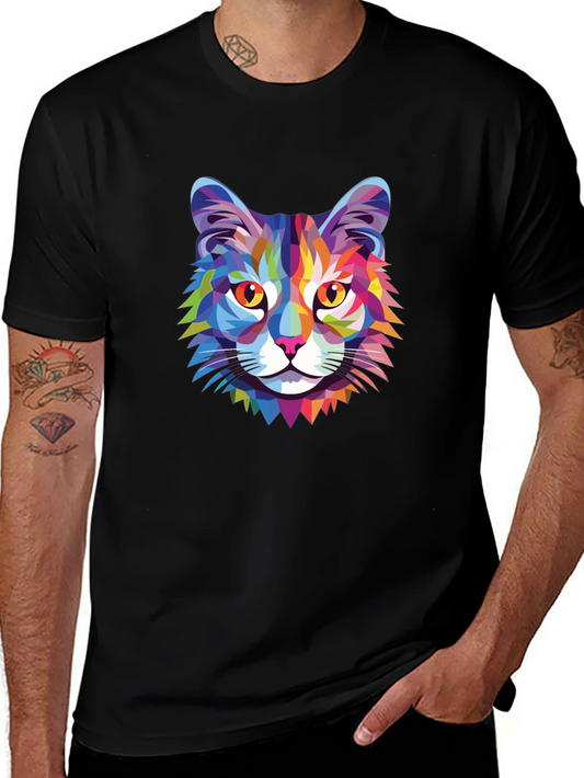 Colorful Geometric Cat Graphic Tee - Unisex