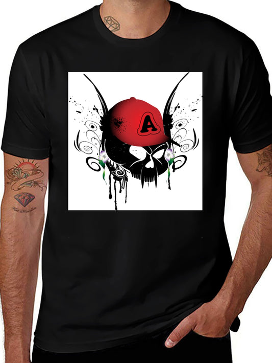 Skull with Red Cap Black T-Shirt