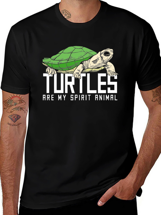 Turtle Spirit Animal Graphic Tee - Black Cotton Blend