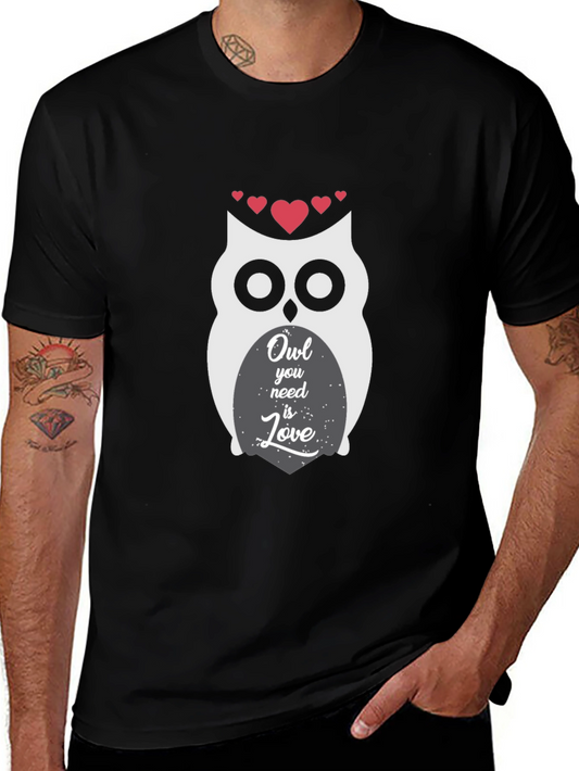 Owl You Need Is Love Graphic Print Black T-Shirt