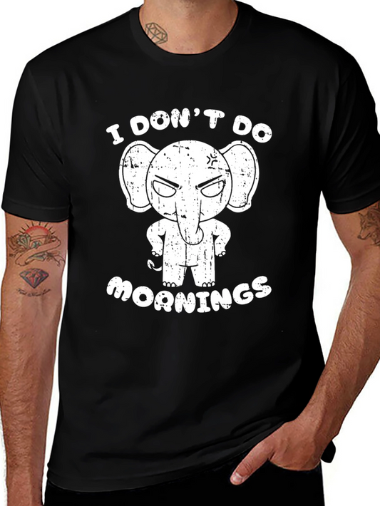 Funny Elephant I Dont Do Mornings Black T-Shirt