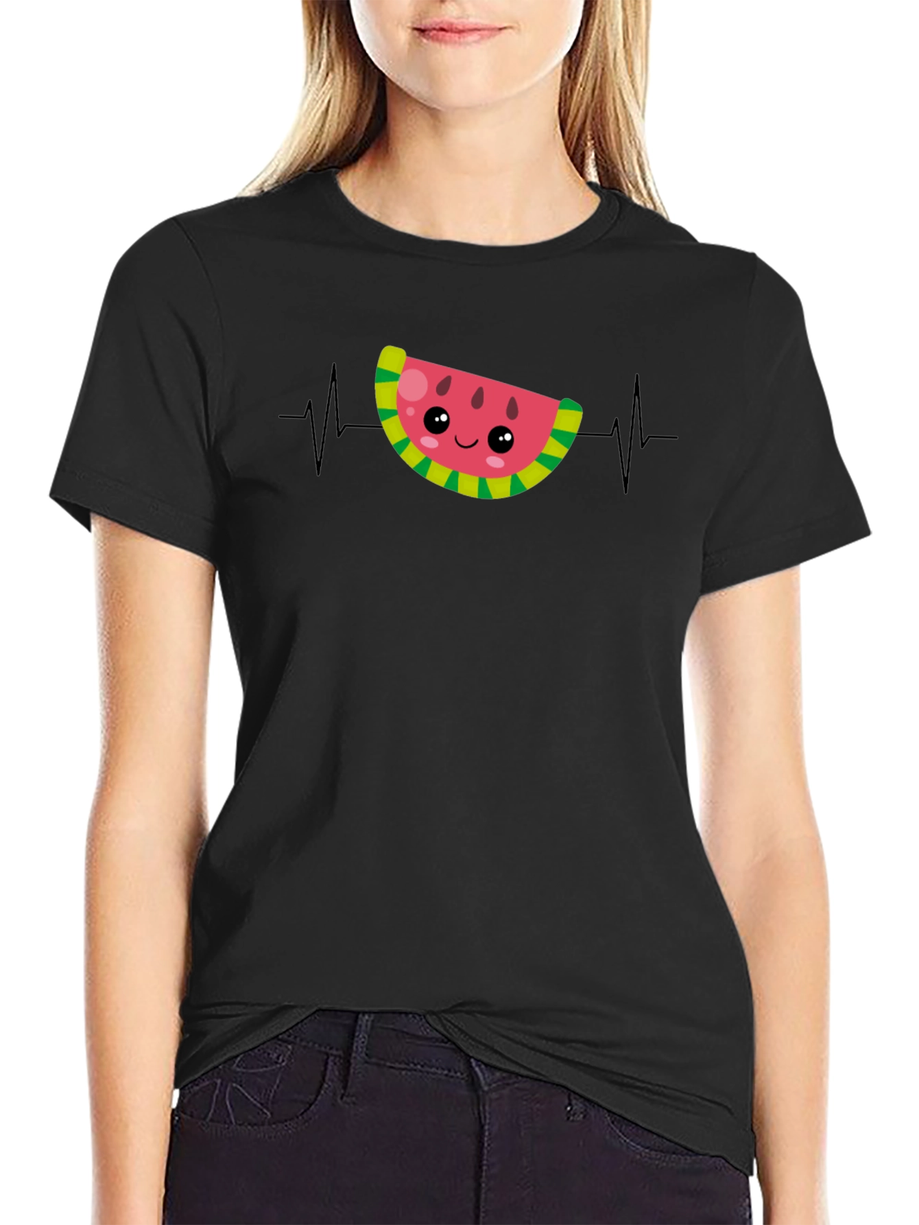 Watermelon Heartbeat Funny Black T-Shirt