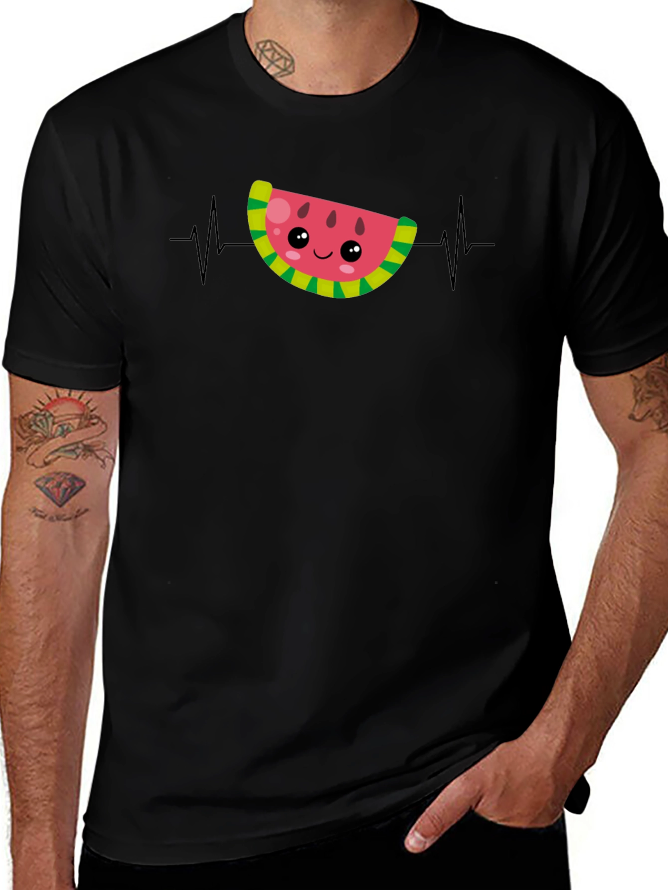 Watermelon Heartbeat Funny Black T-Shirt