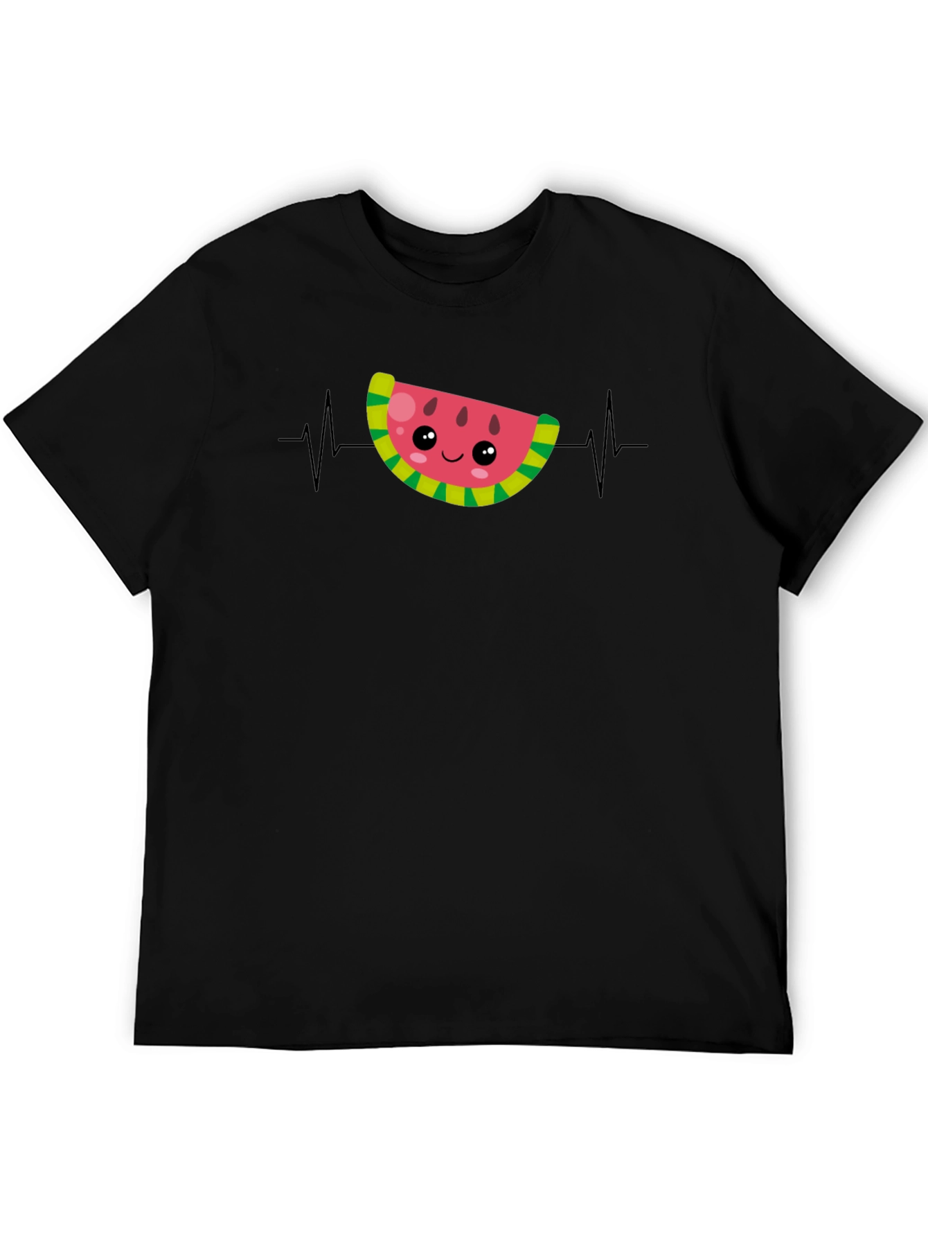 Watermelon Heartbeat Funny Black T-Shirt