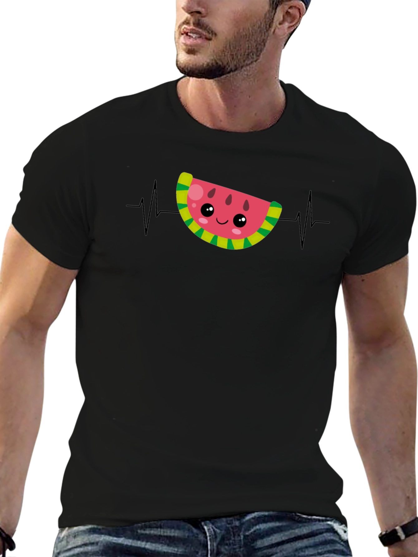Watermelon Heartbeat Funny Black T-Shirt