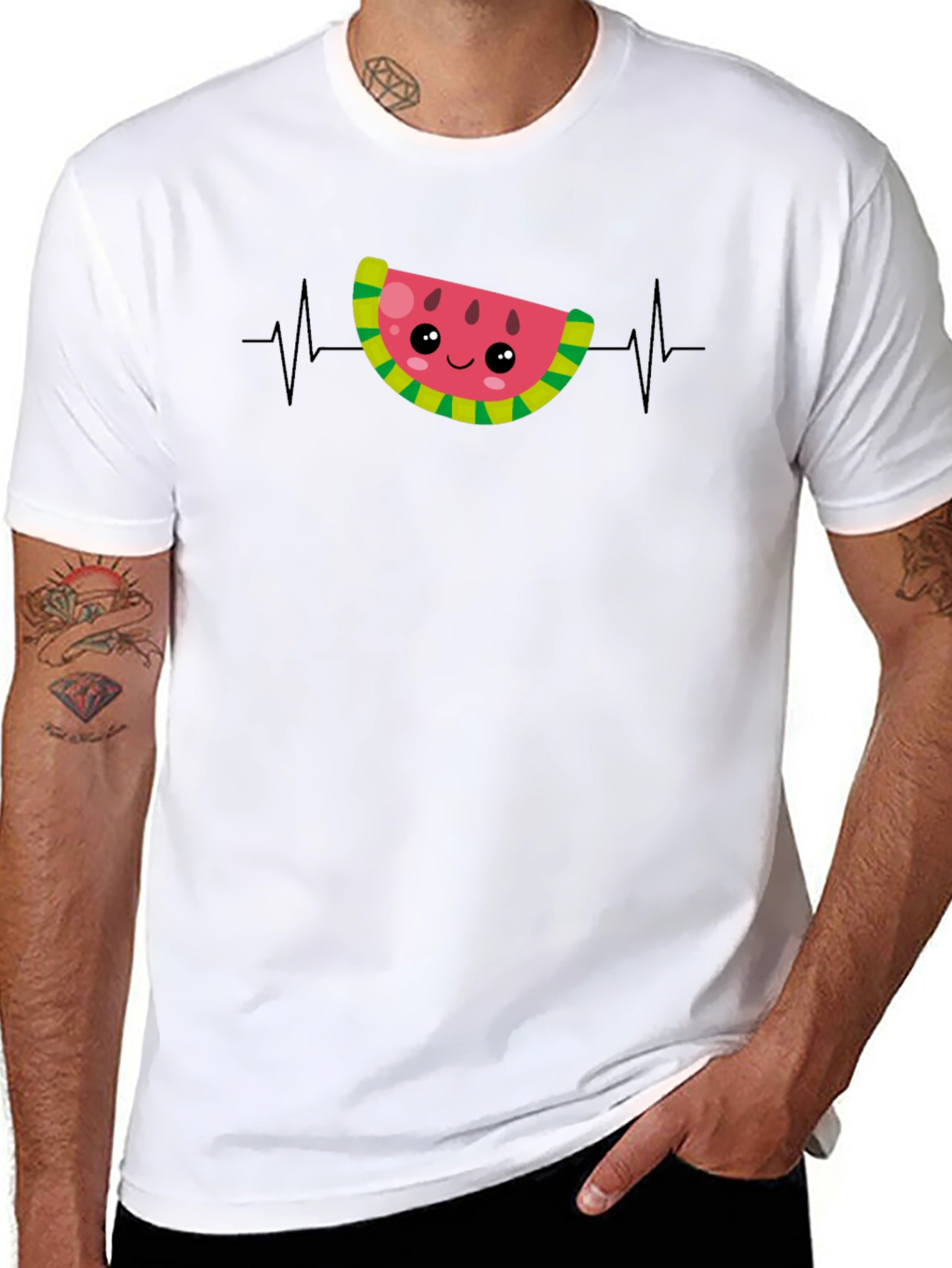 Watermelon Heartbeat Funny Black T-Shirt