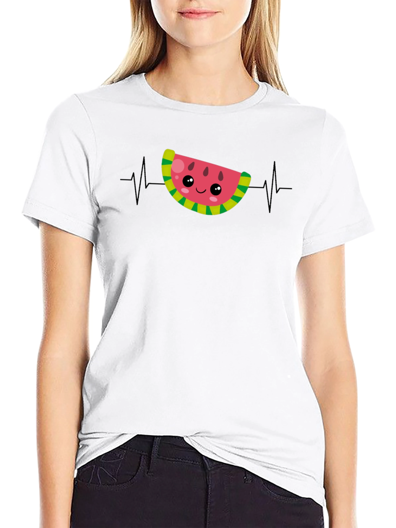 Watermelon Heartbeat Funny Black T-Shirt