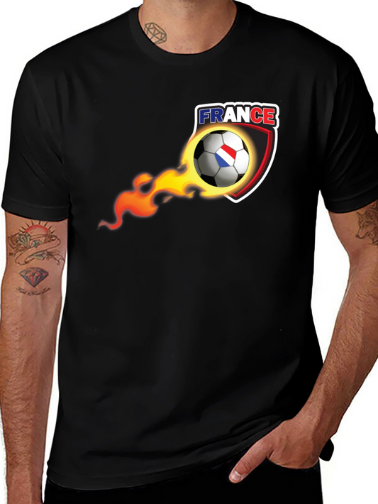 France Soccer Ball Flames Graphic Tee - Black