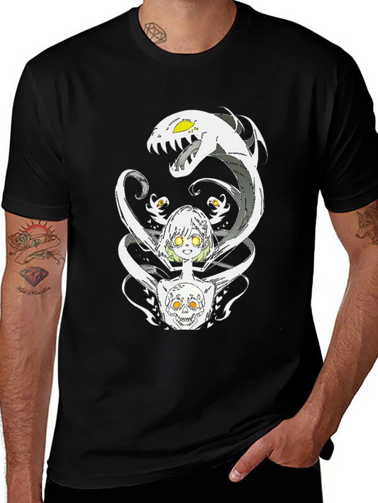 Anime Skull Graphic Tee - Black