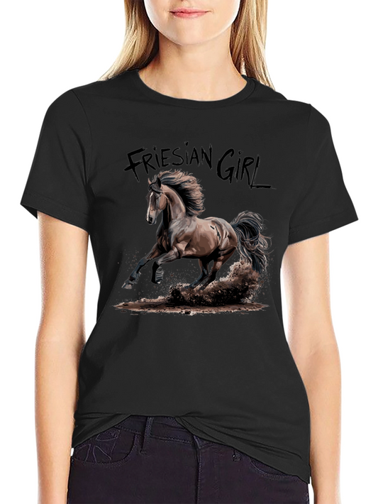 Friesian Girl Horse T-Shirt - Equestrian Style