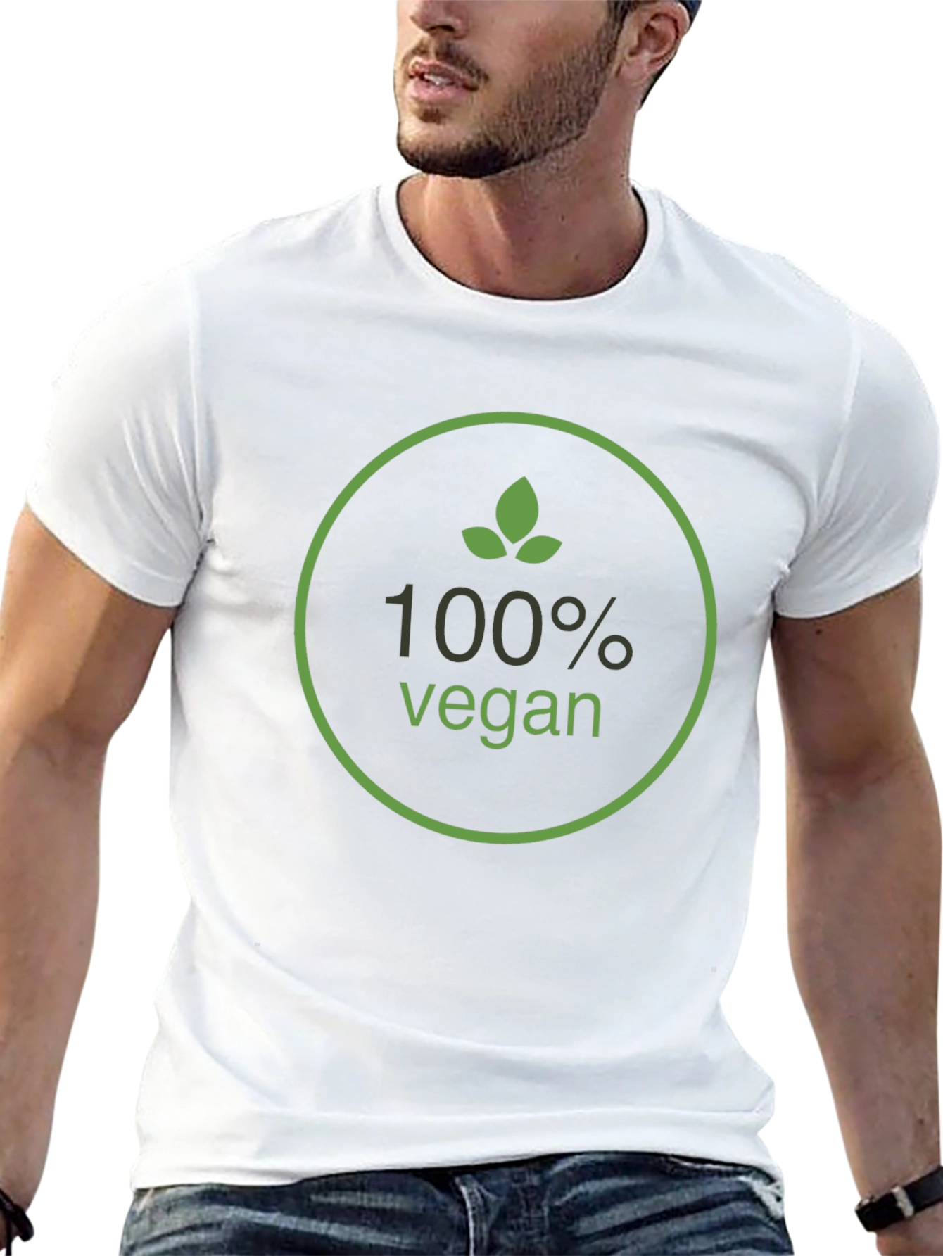100% Vegan Graphic T-Shirt - Green Leaf Design