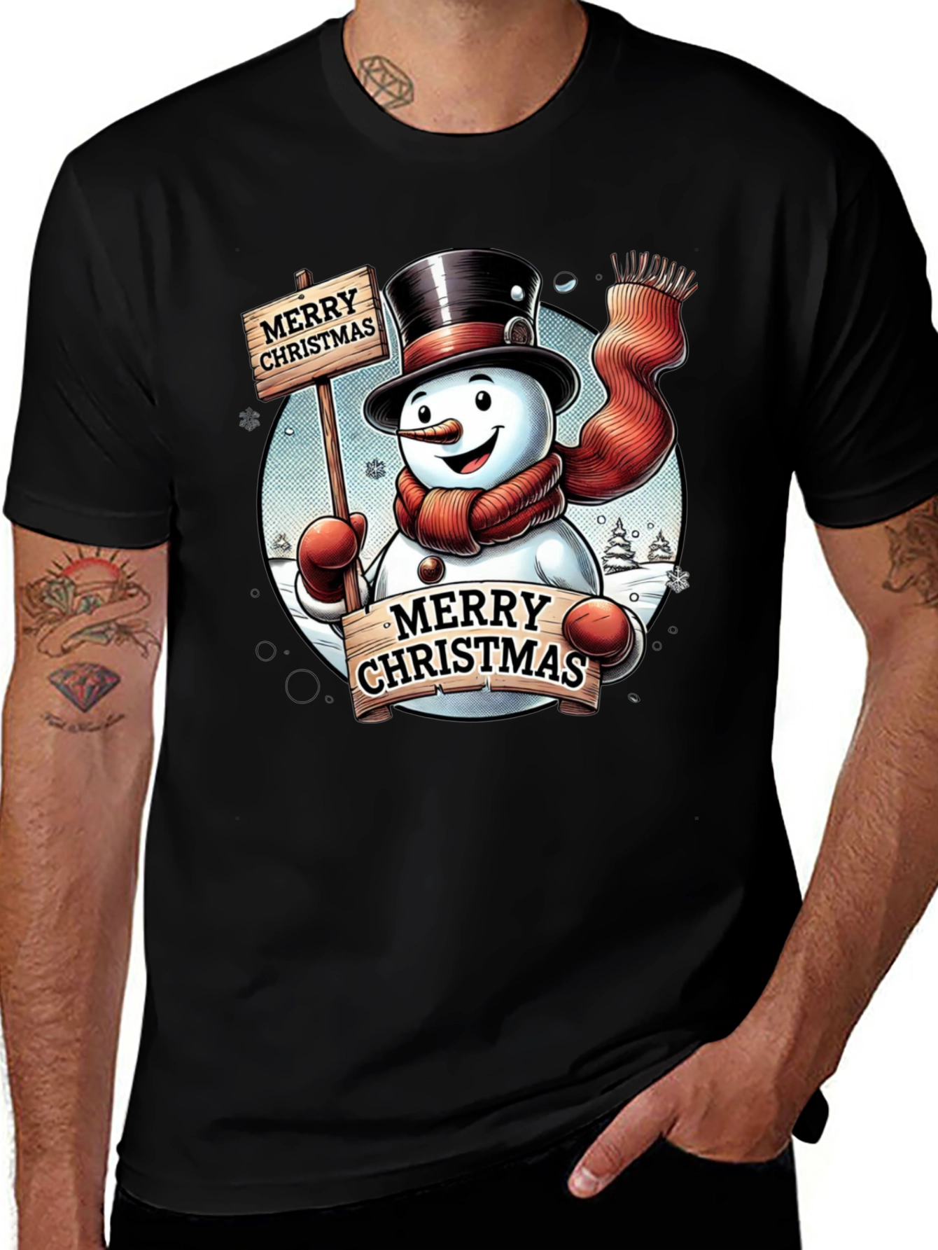 Festive Merry Christmas Snowman Graphic Tee