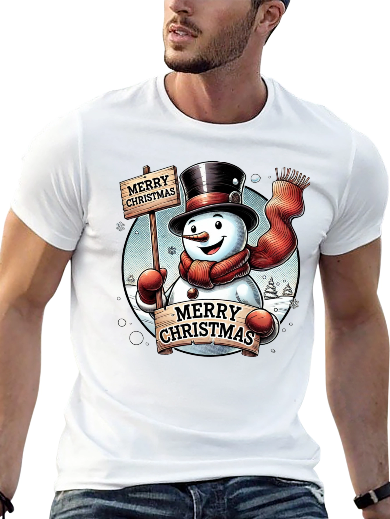 Festive Merry Christmas Snowman Graphic Tee